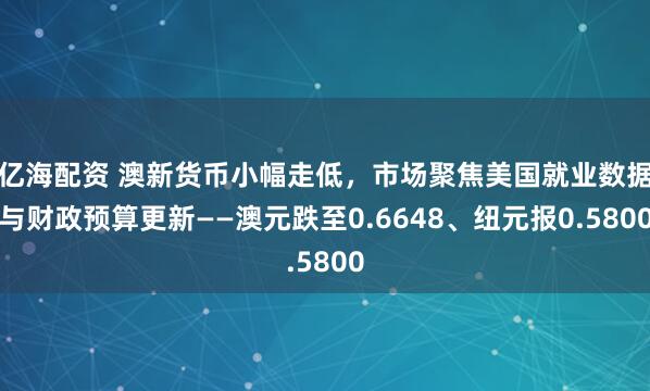 亿海配资 澳新货币小幅走低，市场聚焦美国就业数据与财政预算更新——澳元跌至0.6648、纽元报0.5800